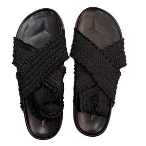 Rag & Bone Bailey Slingback Sandals Black Ruched Leather Flat Size 39 Minimalist